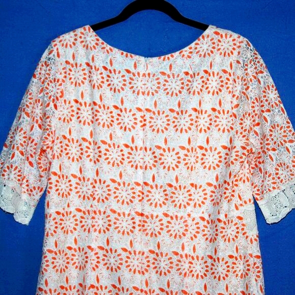Chris McLaughlin Eyelet Lace Dress Orange White Size 18 - Picture 5 of 6
